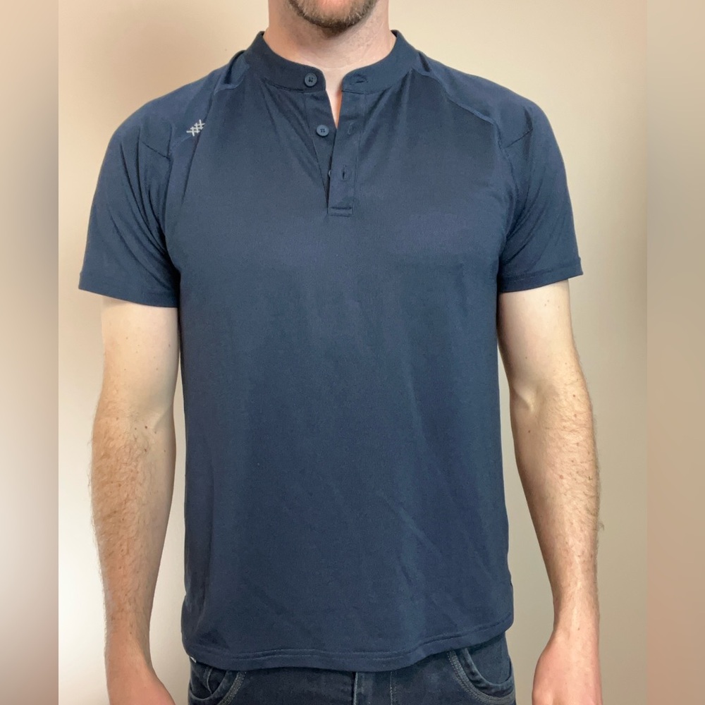 Rhone Delta Pique Band Collar Henley Navy Blue Size Medium